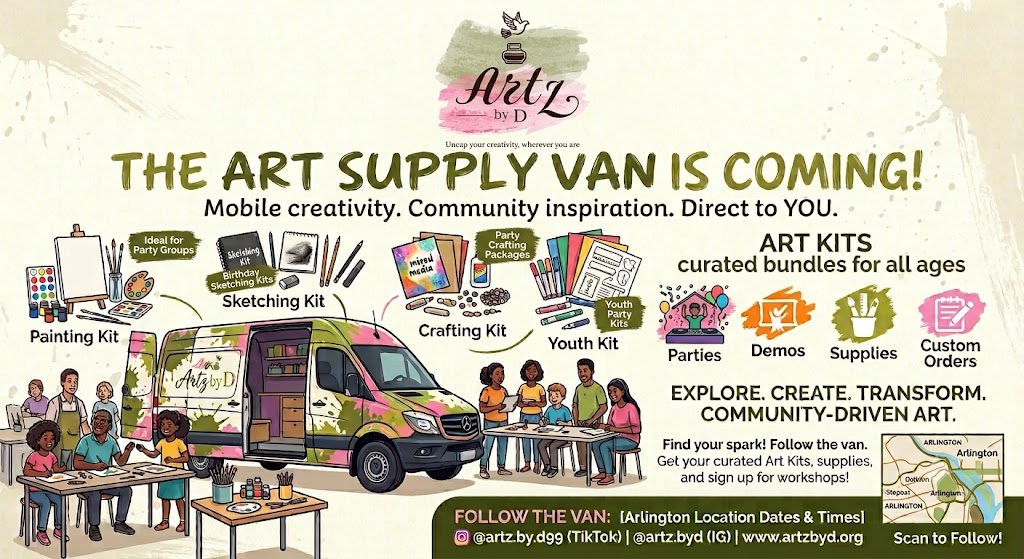 Creative mobile boutique van traveling to a community event